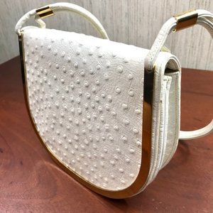 Vintage 1970's White OSTRICH Skin Shoulder Bag Purse w/ Brass Trim by Block